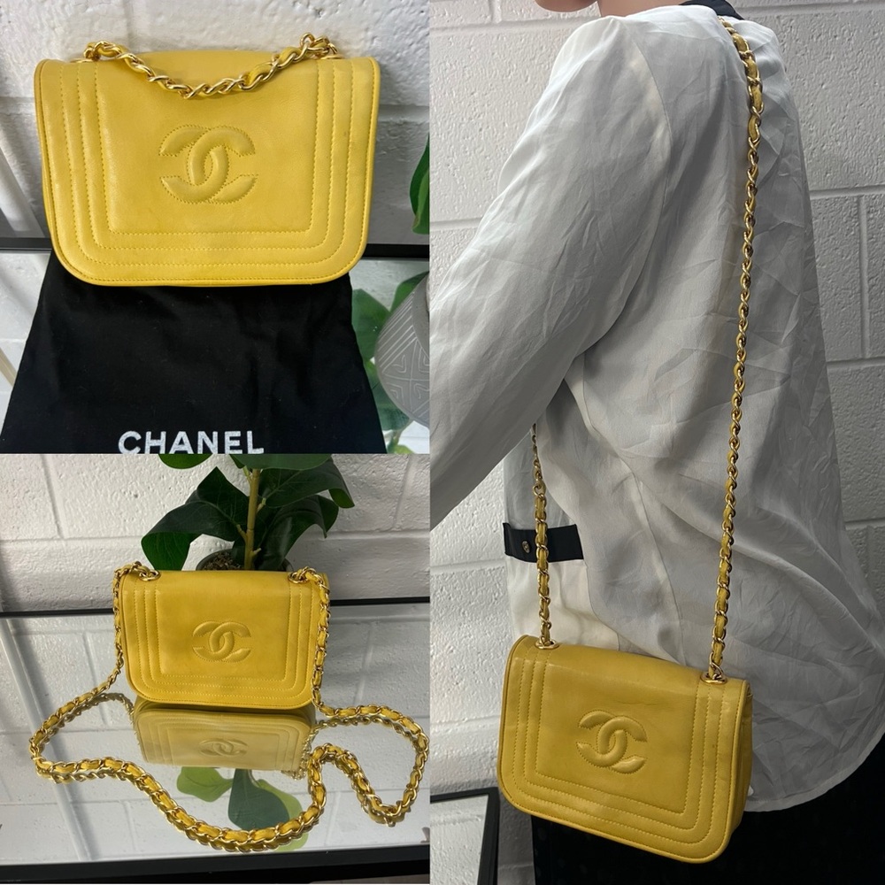 Yellow cute GUARANTEED AUTH CHANEL LAMBSKIN VINTAGE SHOULDER BAG - Picture 3 of 13